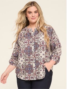 Lane Bryant 3/4-Sleeve Crew-Neck Button-Front Paisley Print Top Size 18/20